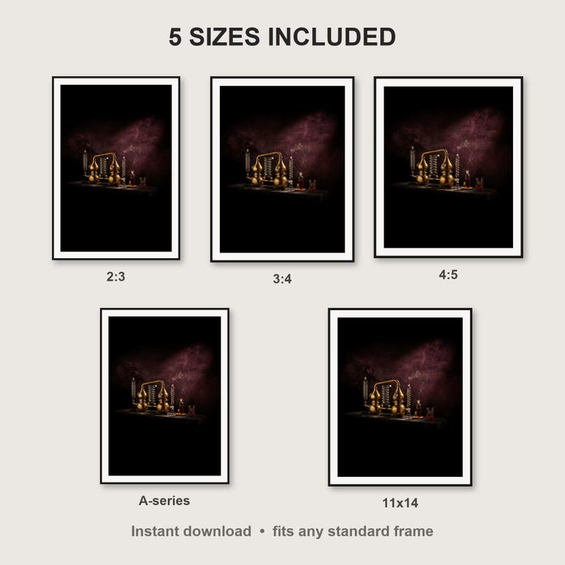 Alchemy Wall Art print size chart - 5 ratios included: 2:3, 3:4, 4:5, 11x14, ISO A