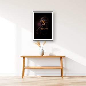 Rottweiler Wall Art art print displayed above an entry console table