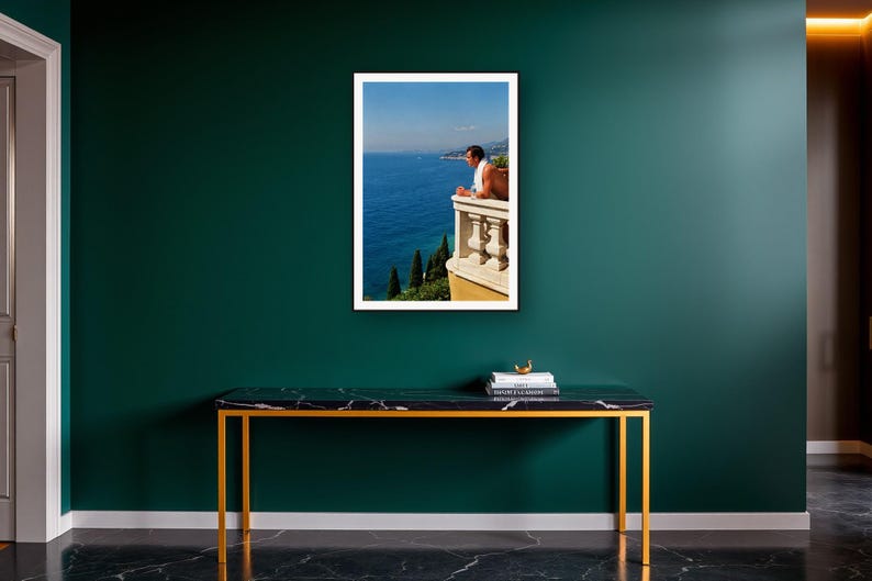 Athlete Wall Art art print on a brass and black console vignette