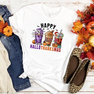 Happy Hallothanksmas T-Shirt | Holiday Celebration Shirt | Festive Holiday Apparel | Seasonal Shirt | Holiday Spirit Tee | Triple Holiday