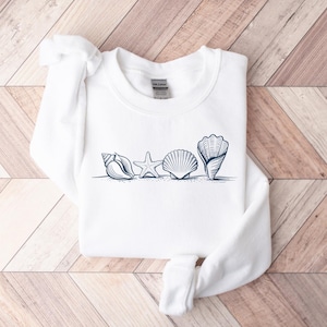 Coastal Seashell Crewneck Sweatshirt | Gildan Beach Vibes Pullover | Nautical Ocean Shell Design | Sea Lover Gift | Summer Cozy Sweatshirt