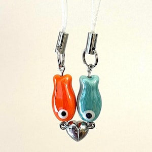 Magnetic Matching Ceramic Green Fish Keychain Duo Set Phone Bag Charm, Cute Gifts for Best Friend, Him, Boyfriend, Girlfriend, Sister