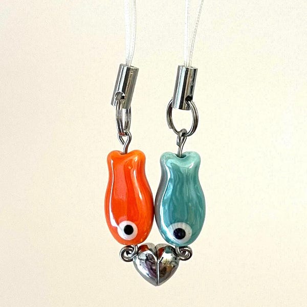 Magnetic Matching Fish Keychain, Set Ceramic Green Phone Bag Charm, Cute Gifts for Best Friend, Him, Boyfriend, Girlfriend, Sister, Duos