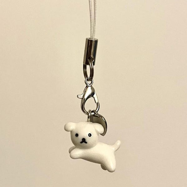 Custom Initial Dog Phone Charm, Puppy Keychain Small Brown Black White Yellow Personalized Engraving for Dog Lover Dog Mom Dog Dad Gift