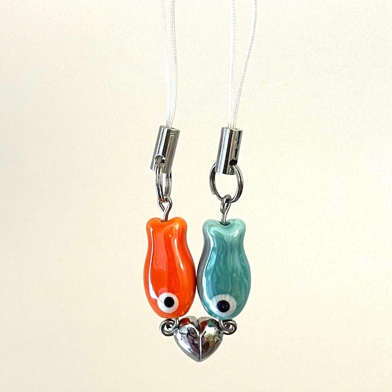 Magnetic Matching Fish Keychain, Set Ceramic Green Phone Bag Charm, Cute Gifts for Best Friend, Him, Boyfriend, Girlfriend, Sister, Duos