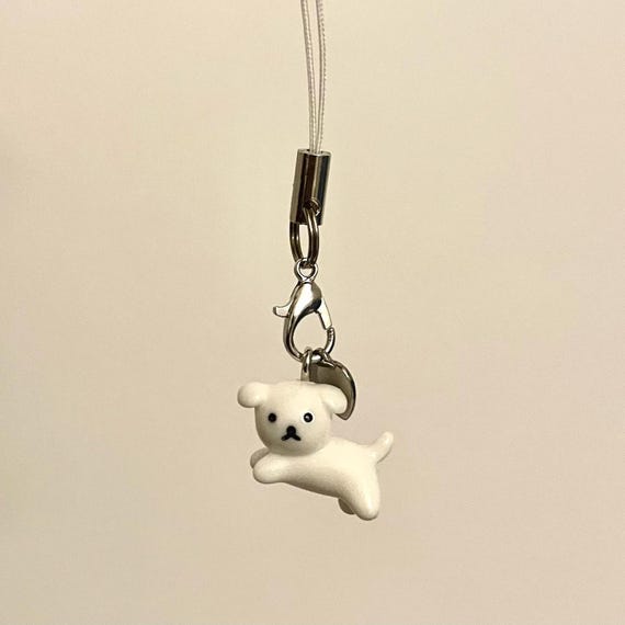 Custom Initial Dog Phone Charm, Puppy Keychain Small Brown Black White Yellow Personalized Engraving for Dog Lover Dog Mom Dog Dad Gift