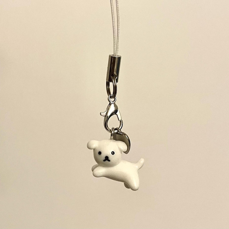 Custom Initial Dog Phone Charm, Cute Puppy Keychain Small Brown Black White Yellow Personalized Engraving for Dog Lover Dog Mom Dog Dad Gift
