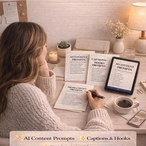 AI Content Prompts Cheat Sheets | Printable Productivity Toolkit for Creators, Coaches, and Small Biz | Captions, Hooks, Batch Ideas