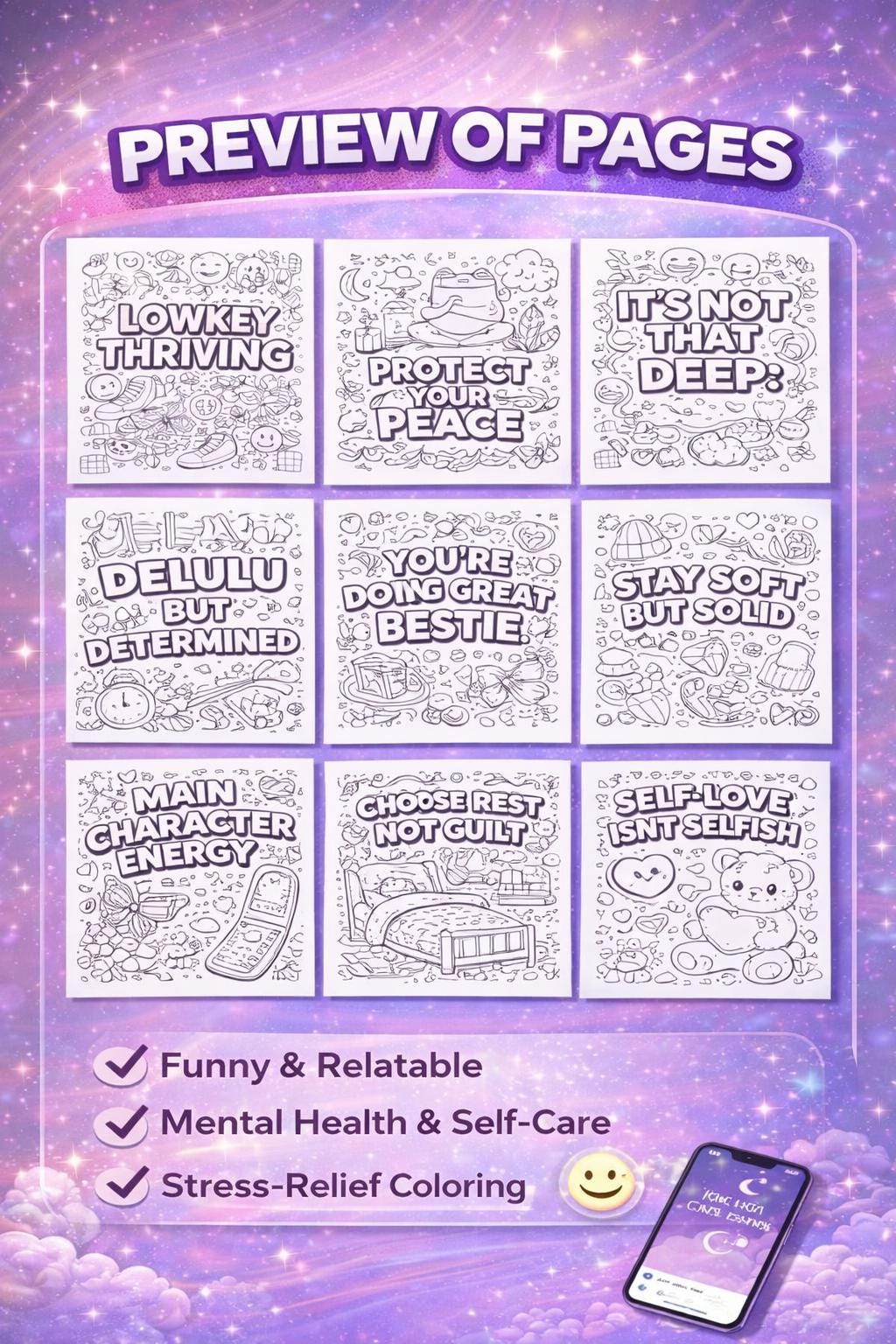 Gen Z Coloring Book Relatable Stress Relief Pages for Teens and Young ...