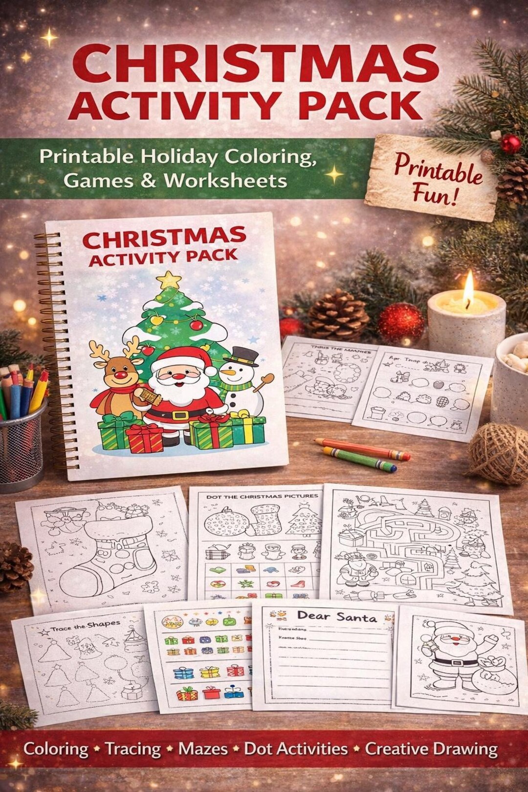 Christmas Activity Pack for Kids | Printable Holiday Coloring, Games ...