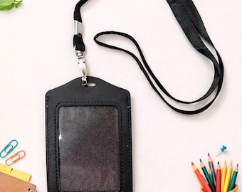 Custom ID Badge Holder with Lanyard | Personalized Name Tag Holder | Teacher & Office ID Card Case | Vertical ID Protector