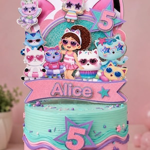 Personalized Gabby's Dollhouse Pool Party Cake Topper | Custom Name & Age | Birthday Cake Decoration | Gabby Cat Theme Party Decor