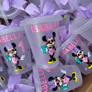 Minnie Mouse Pool Party Cups Personalized | Custom Minnie Summer Birthday Cups | Kids Pool Party Favors | Pink Minnie Mouse Party Decor