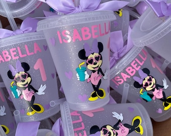 Minnie Mouse Pool Party Cups Personalized | Custom Minnie Summer Birthday Cups | Kids Pool Party Favors | Pink Minnie Mouse Party Decor