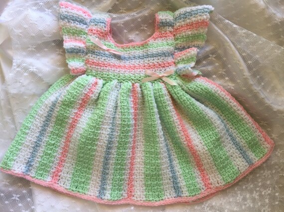 Crochet Baby Girl Dress, Striped Crochet Dress, Three to Six Month Old Baby  Clothing, Pink, Green, White, Blue Baby Dress, Infant Clothing - Etsy
