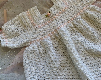 Christening outfit, infant girl crochet dress, lacy baby dress, christening bonnet, baptism booties, blessing shoes, heirloom,