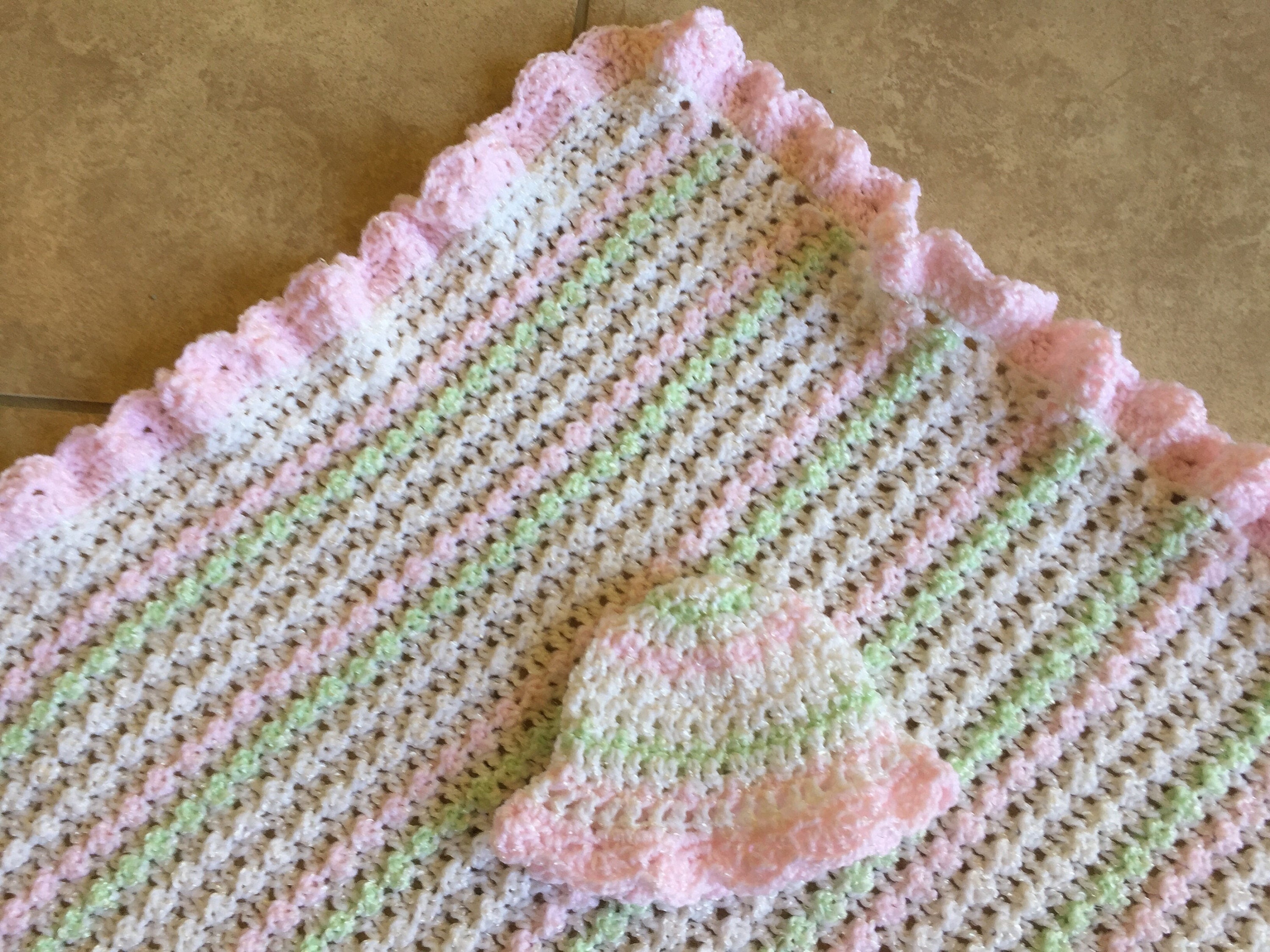 Crochet baby afghan with matching hat christening blanket Etsy