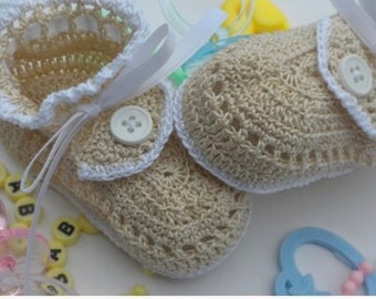 Beige Baby Booties, Christening Baby Booties, Newborn Baby Booties, Baby Girl Booties, Baby Boy Booties, Blessing Shoes, Lacy baby Booties