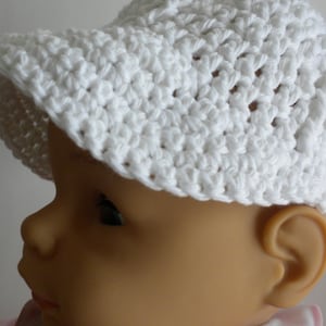 White Crochet Baby hat, baby newsboy hat, baby boy christening hat, crochet newsboy hat, baby hat with brim, crochet baby cap, newborn cap