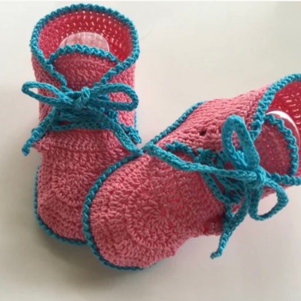 Crochet baby booties, crochet baby sneakers, lace up baby booties, colorful crib shoes, newborn shoes, three month old, pink baby booties