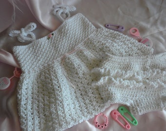Crochet Baby Dress, Crochet Sundress, Crochet infant Diaper Cover, Diaper Cover with Ruffles, Beach Dress for photo, three to six month old