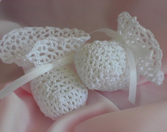 Christening Baby Booties, Heirloom Booties, Blessing Shoes, Newborn Baby Shoes, Crochet Baby Booties, Baptism Booties, White Crochet Booties