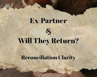 May include: A lit orange candle sits on a wooden surface, with text that reads "Ex-Partner & Will They Return? Reconciliation Clarity." A hand with a ring is visible in the foreground.