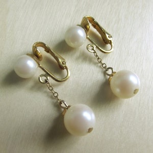 Vintage Newhouse Faux Pearl Dangle earrings gold tone signed dainty classic image 1