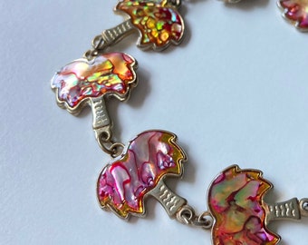 Vintage Abalone Palm Tree Link Bracelet: Tropical Beachy Jewelry