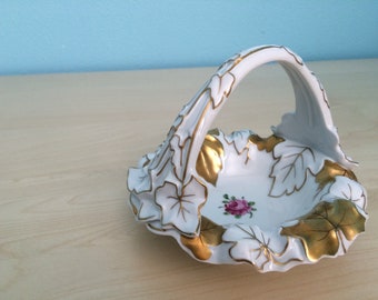 Vintage hand painted floral VON SCHIERHOLZ porcelain basket • cottagecore Grannycore grandma Grandmillenial