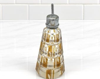Old Bohemian empty perfume bottle without atomizer Czech glass amber cut to clear CTC