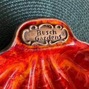 Vintage Treasure Craft ceramic clam shell volcanic lava red orange Busch Gardens tiki trinket souvenir dish image 2
