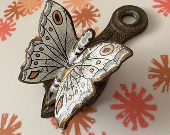 Vintage Allied Brass butterfly clip whimsical 1970s note paper letter holder