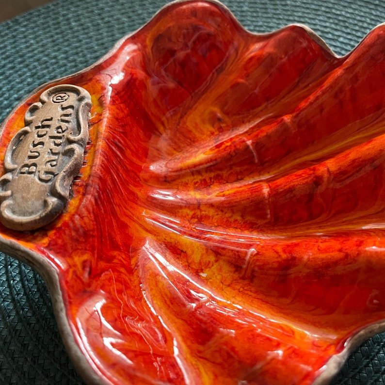 Vintage Treasure Craft ceramic clam shell volcanic lava red orange Busch Gardens tiki trinket souvenir dish image 10