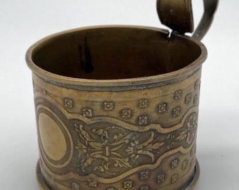 Antique Brass Podstakannik Tea Glass Holder, B. Buch Warsaw Gothic Decor