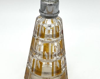 Old Bohemian empty perfume bottle without atomizer Czech glass amber cut to clear CTC