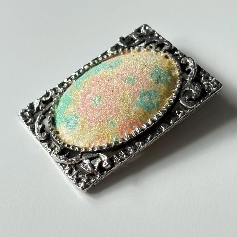 Vintage Sugared Floral Brooch: Antiqued Silvertone Cottagecore Grannycore Pin image 3