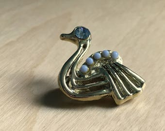 Vintage Swan Pin gold tone sweet bird blue