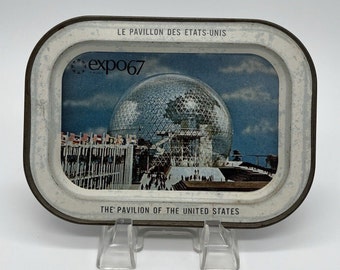 Vintage Expo 67 Montreal Metal Tray Pavilion of the United States 7" Fabcraft Worlds Fair Souvenir