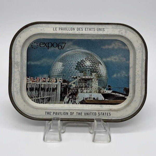 Vintage Expo 67 Montreal Metal Tray Pavilion of the United States 7" Fabcraft Worlds Fair Souvenir