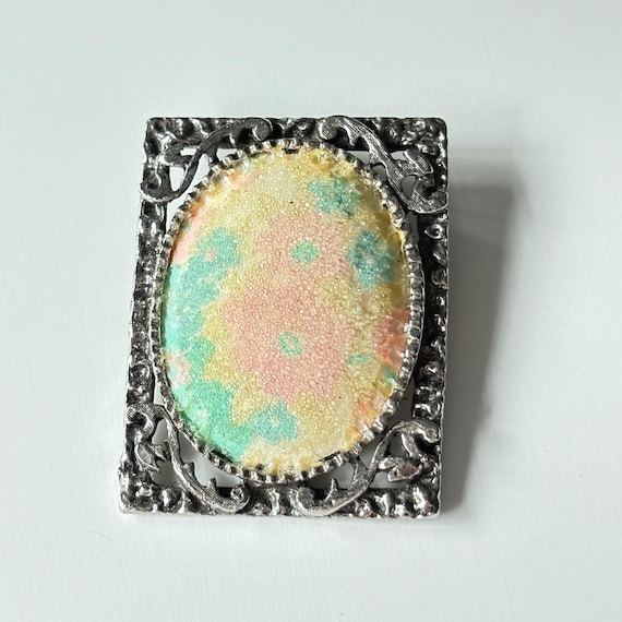 Vintage Sugared Floral Brooch: Antiqued Silvertone Cottagecore Grannycore Pin