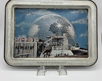 Vintage Expo 67 Montreal Metal Tray the Pavilion of the United States approx 11' Worlds Fair Souvenir