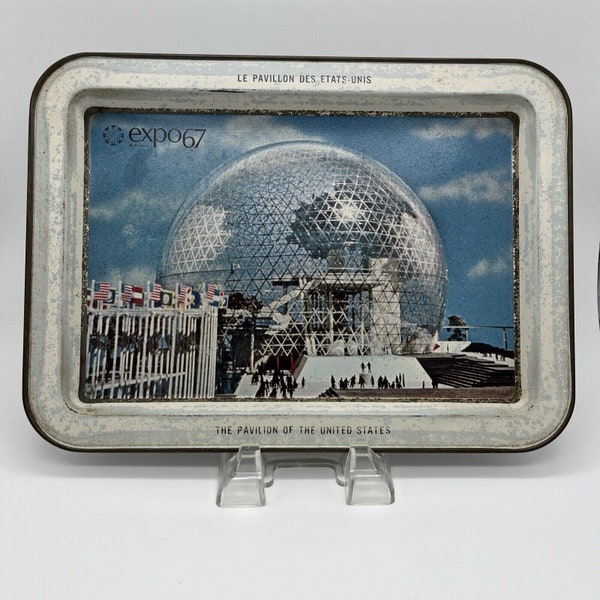 Vintage Expo 67 Montreal Metal Tray the Pavilion of the United States approx 11' Worlds Fair Souvenir