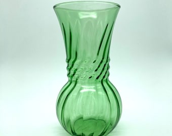 Vintage Anchor Hocking Sage Green Optic Swirl Glass Vase Mid Century