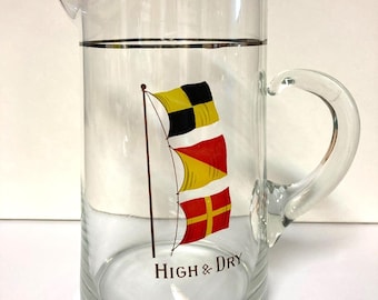 High & Dry Glass Cocktail Bar Pitcher Booth's Handblown Applied Handle 8"x4.5"