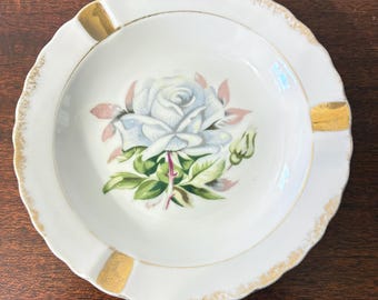 Vintage Rose Porcelain Ashtray: Shabby Chic Jewelry Dish, Made in Japan