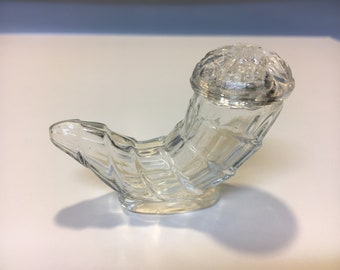 Vintage Czech Glass Cornucopia Salt Shaker: Bohemian Autumn Thanksiving Table Decor