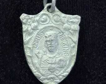 Vintage Aluminum Pendant Medal Christ The King Virgin Mary Christian Catholic