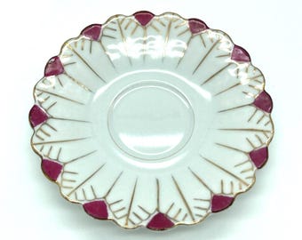 Vintage Occupied Japan Demitasse Saucer Ucagco Dark Pink Red Gold Bone China Deco