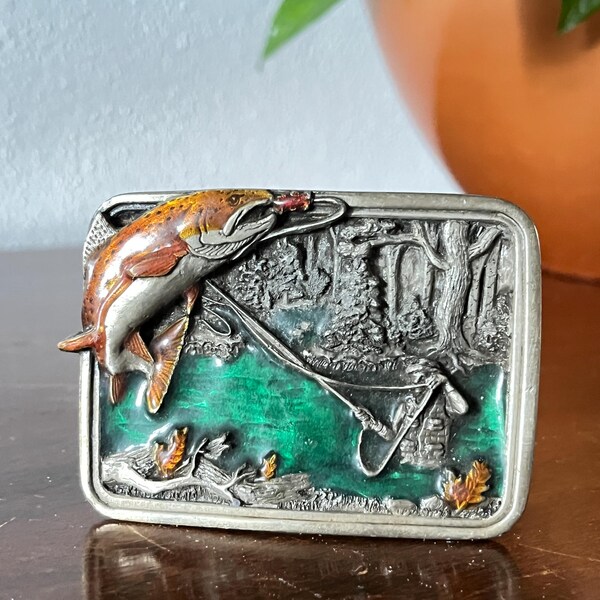 Vintage Fishing Belt Buckle 1983 Bergamot Brass Works P-146 Made in USA